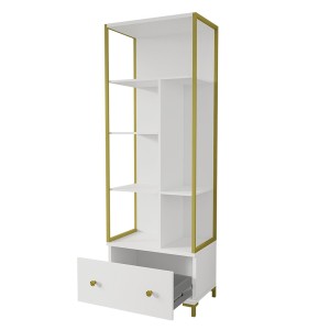 Ensemble de 2 meubles de bureau. Console et étagère collection DOUGLAS coloris blanc et doré