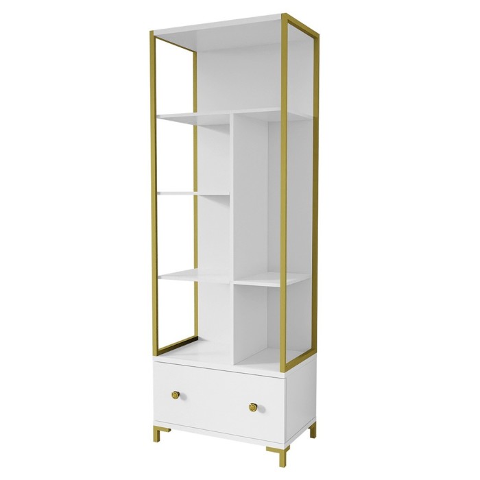 Ensemble de 2 meubles de bureau. Console et étagère collection DOUGLAS coloris blanc et doré