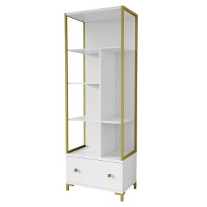 Ensemble de 2 meubles de bureau. Console et étagère collection DOUGLAS coloris blanc et doré