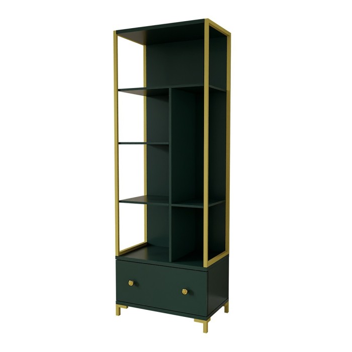 Ensemble de 2 meubles de bureau. Console et étagère collection DOUGLAS coloris vert et doré