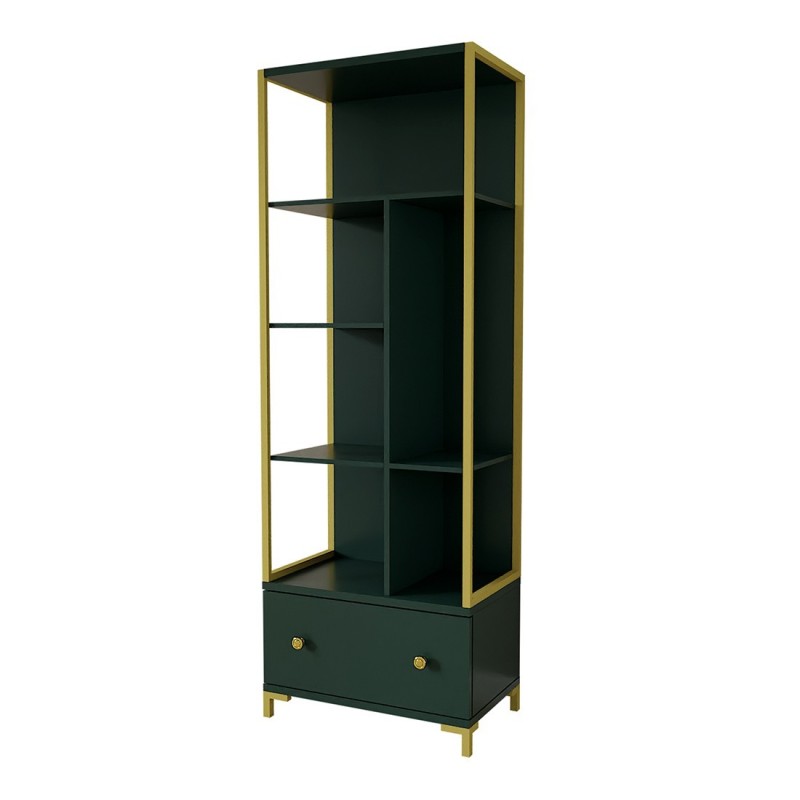 Ensemble de 2 meubles de bureau. Console et étagère collection DOUGLAS coloris vert et doré