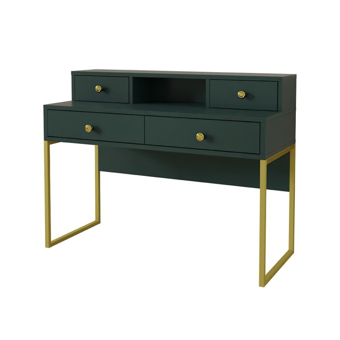 Ensemble de 2 meubles de bureau. Console et étagère collection DOUGLAS coloris vert et doré