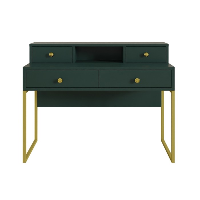 Ensemble de 2 meubles de bureau. Console et étagère collection DOUGLAS coloris vert et doré