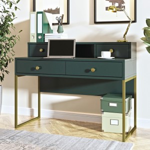 Ensemble de 2 meubles de bureau. Console et étagère collection DOUGLAS coloris vert et doré