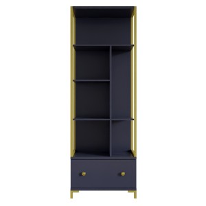 Ensemble de 2 meubles de bureau. Console et étagère collection DOUGLAS coloris bleu et doré