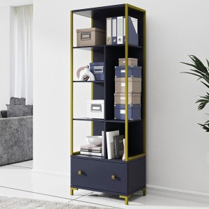 Ensemble de 2 meubles de bureau. Console et étagère collection DOUGLAS coloris bleu et doré