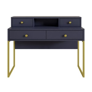 Ensemble de 2 meubles de bureau. Console et étagère collection DOUGLAS coloris bleu et doré