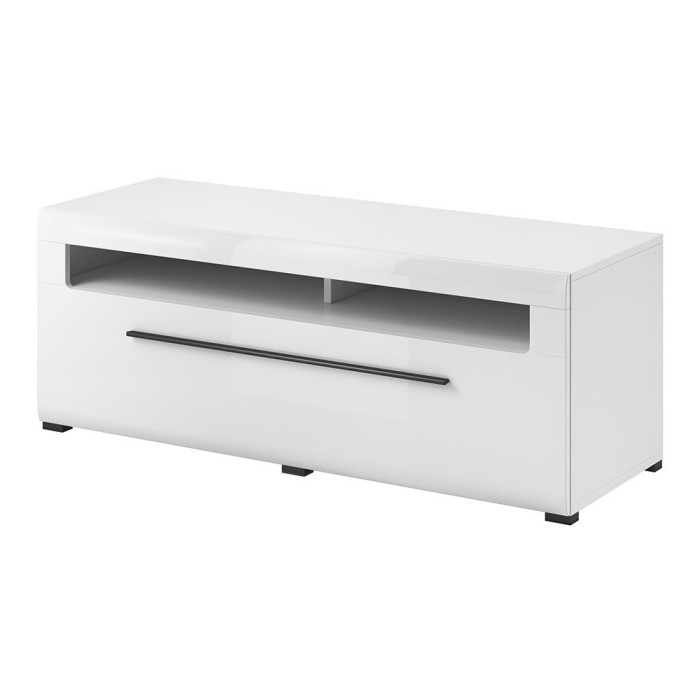 Meuble TV XL 160cm collection BREDA. Coloris blanc mat et blanc brillant. Style design.
