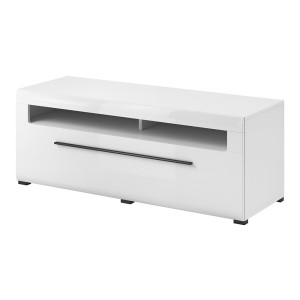 Meuble TV XL 160cm collection BREDA. Coloris blanc mat et blanc brillant. Style design.