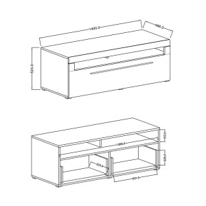 Meuble TV 140cm collection BREDA. Coloris blanc mat et blanc brillant. Style design.