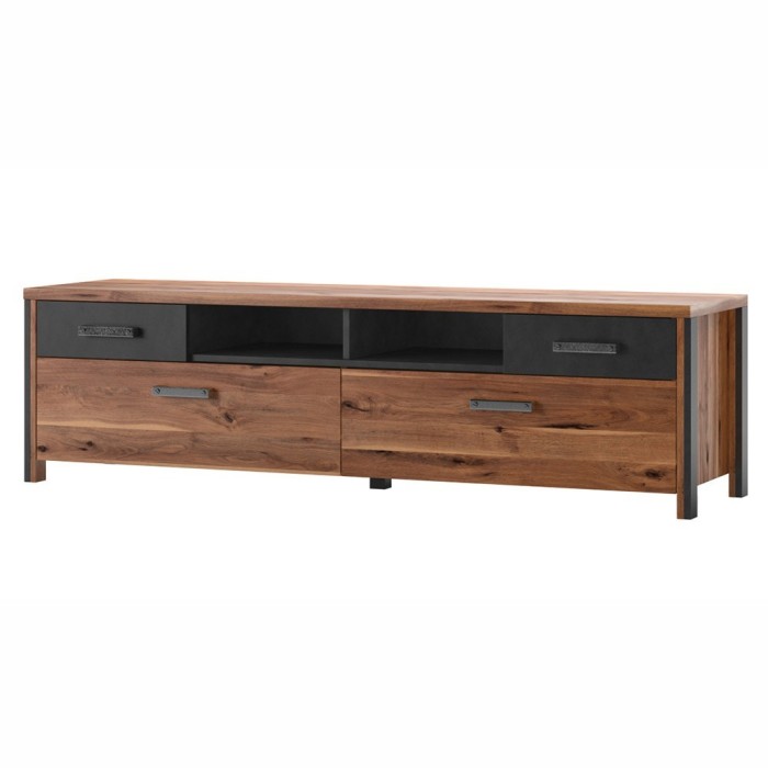 Meuble TV 190cm collection WINDSOR. Coloris chêne foncé et gris anthracite.
