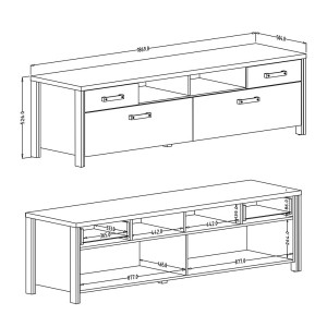 Meuble TV 190cm collection WINDSOR. Coloris chêne foncé et gris anthracite.