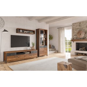 Meuble TV 190cm collection WINDSOR. Coloris chêne foncé et gris anthracite.