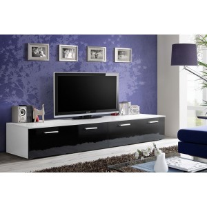 Meuble TV 200cm Collection COMET. Couleur blanc et noir. 2 portes abattantes.