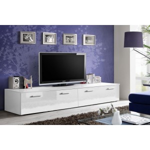Meuble TV 200cm Collection COMET. Couleur blanc. 2 portes abattantes.