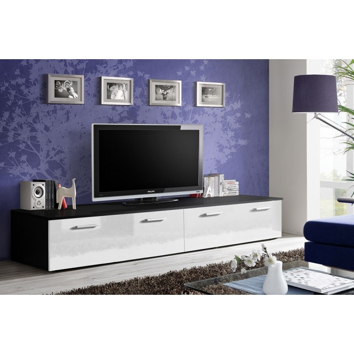 Meuble TV 200cm Collection COMET. Couleur noir et blanc. 2 portes abattantes.