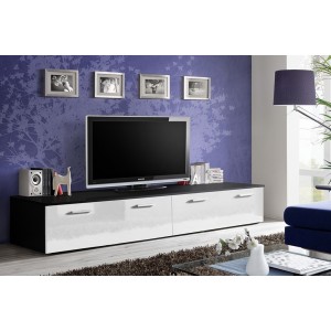 Meuble TV 200cm Collection COMET. Couleur noir et blanc. 2 portes abattantes.