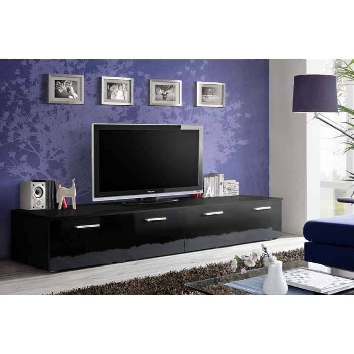 Meuble TV 200cm Collection COMET. Couleur noir. 2 portes abattantes.