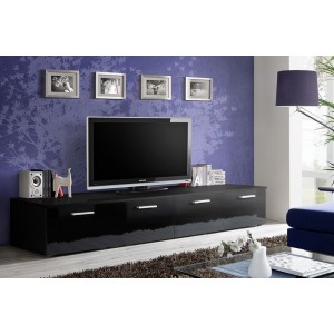 Meuble TV 200cm Collection COMET. Couleur noir. 2 portes abattantes.
