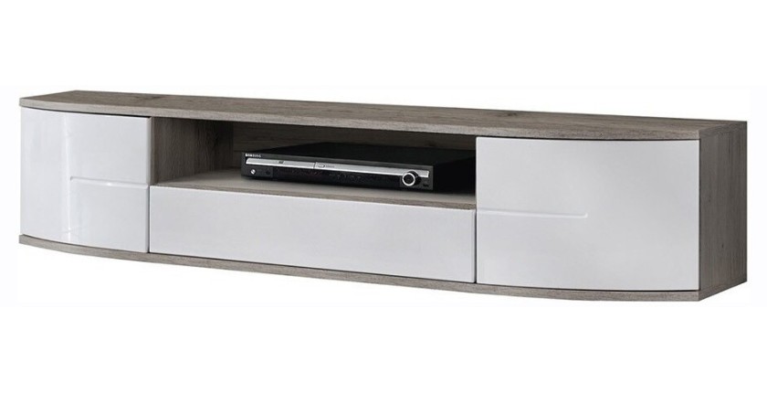 Meuble TV XL 190cm Collection NOUK. Couleur blanc. 2 portes, 1 tiroir et 1 niche.