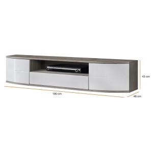 Meuble TV XL 190cm Collection NOUK. Couleur blanc. 2 portes, 1 tiroir et 1 niche.