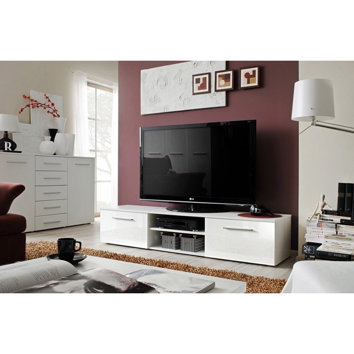 Meuble TV design collection BONOO 180 cm. Coloris blanc finition glossy
