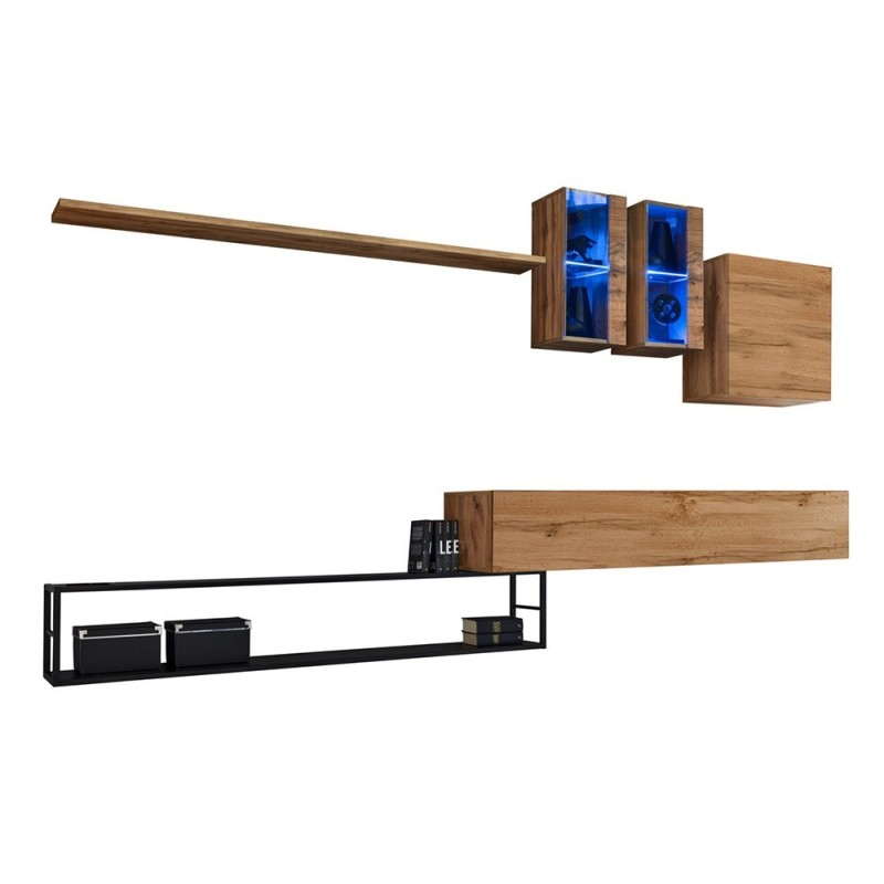 Ensemble meubles de salon style industriel SWITCH M1. Coloris chêne.