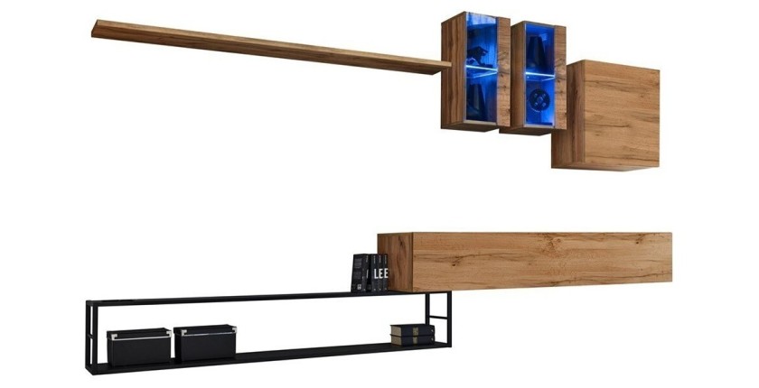 Ensemble meubles de salon style industriel SWITCH M1. Coloris chêne.