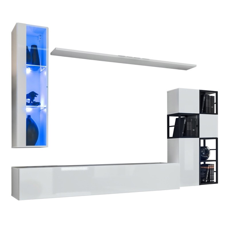 Ensemble meubles de salon style industriel SWITCH M2. Coloris blanc.