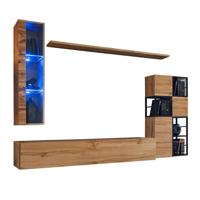 Ensemble meubles de salon style industriel SWITCH M2. Coloris chêne.