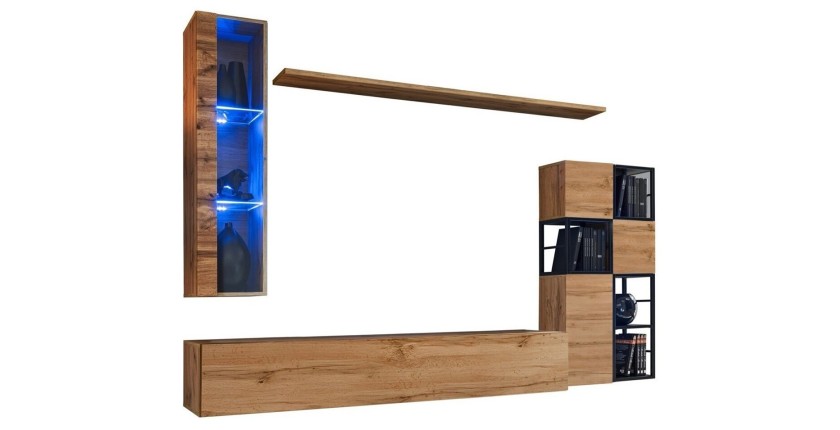 Ensemble meubles de salon style industriel SWITCH M2. Coloris chêne.