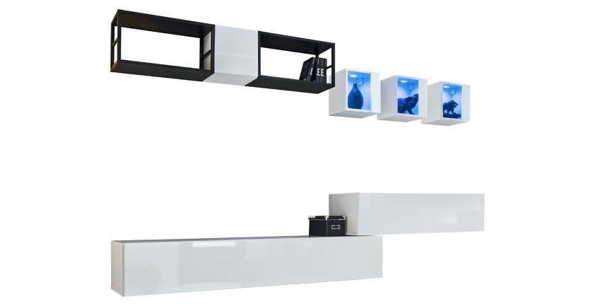 Ensemble meubles de salon style industriel SWITCH M3. Coloris blanc.