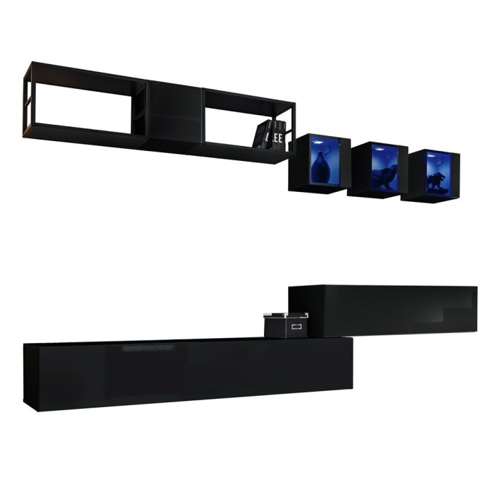 Ensemble meubles de salon style industriel SWITCH M3. Coloris noir.