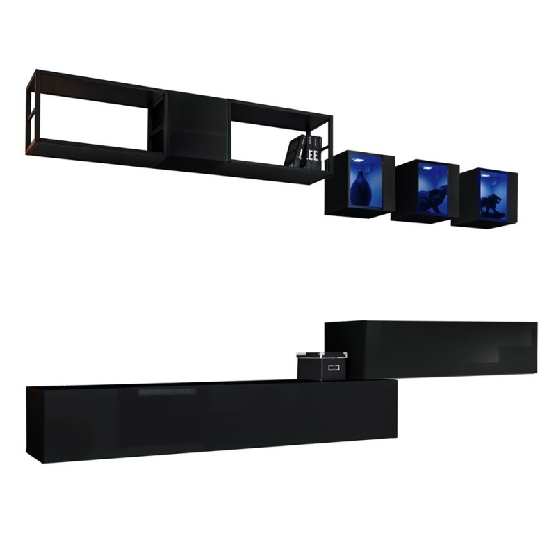 Ensemble meubles de salon style industriel SWITCH M3. Coloris noir.