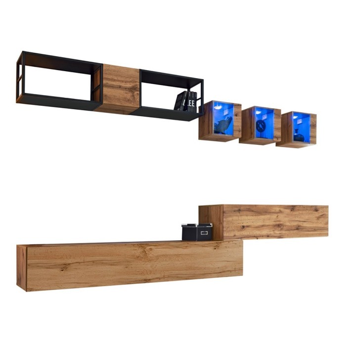 Ensemble meubles de salon style industriel SWITCH M3. Coloris chêne.