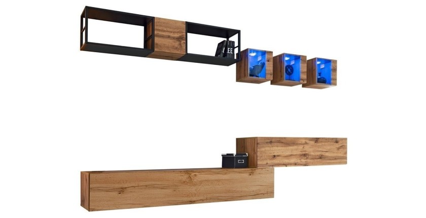 Ensemble meubles de salon style industriel SWITCH M3. Coloris chêne.