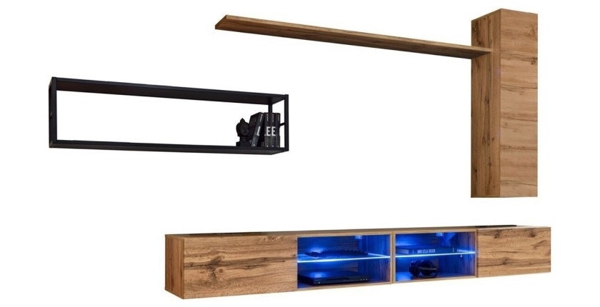 Ensemble meubles de salon style industriel SWITCH M4. Coloris chêne.