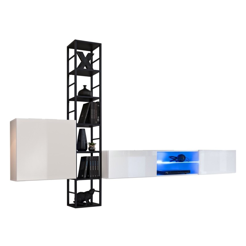 Ensemble meubles de salon style industriel SWITCH M6. Coloris blanc.