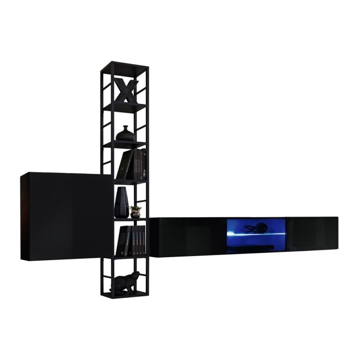 Ensemble meubles de salon style industriel SWITCH M6. Coloris noir.