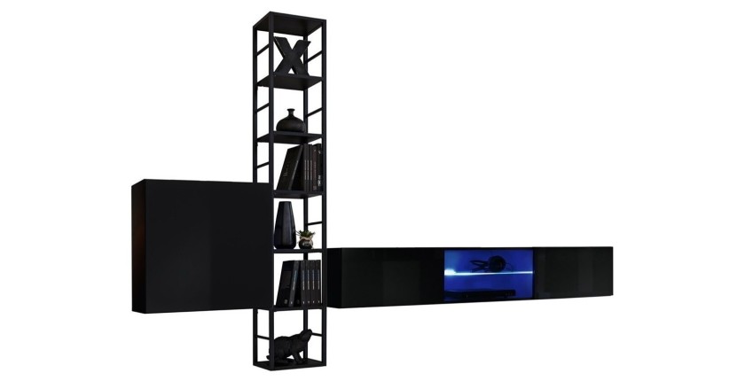 Ensemble meubles de salon style industriel SWITCH M6. Coloris noir.