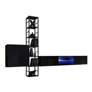 Ensemble meubles de salon style industriel SWITCH M6. Coloris noir.