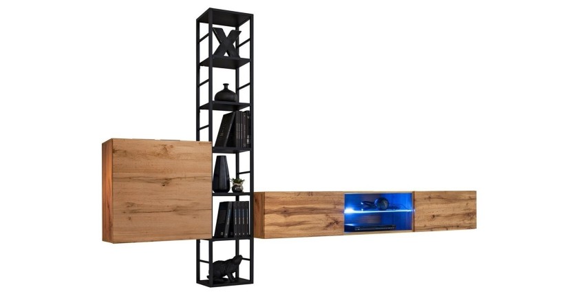 Ensemble meubles de salon style industriel SWITCH M6. Coloris chêne.