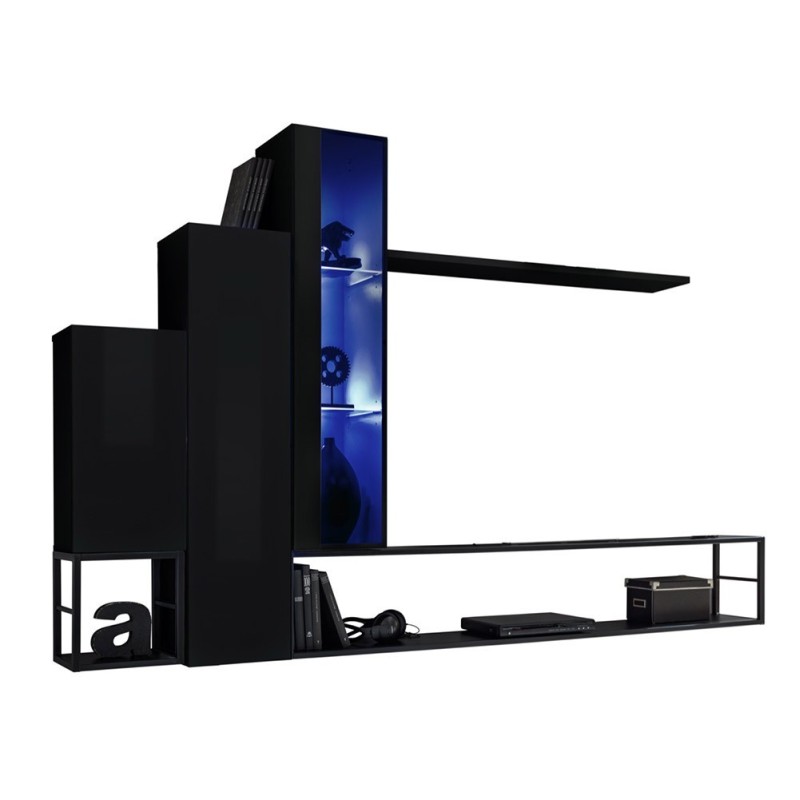 Ensemble meubles de salon style industriel SWITCH M8. Coloris noir.