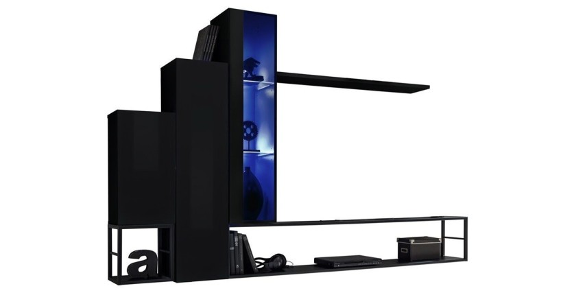 Ensemble meubles de salon style industriel SWITCH M8. Coloris noir.