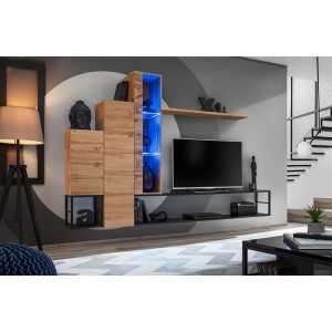 Ensemble meubles de salon style industriel SWITCH M8. Coloris chêne.