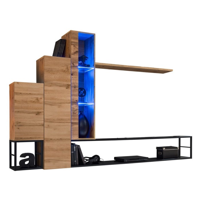 Ensemble meubles de salon style industriel SWITCH M8. Coloris chêne.