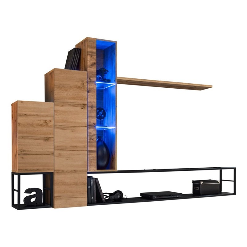 Ensemble meubles de salon style industriel SWITCH M8. Coloris chêne.