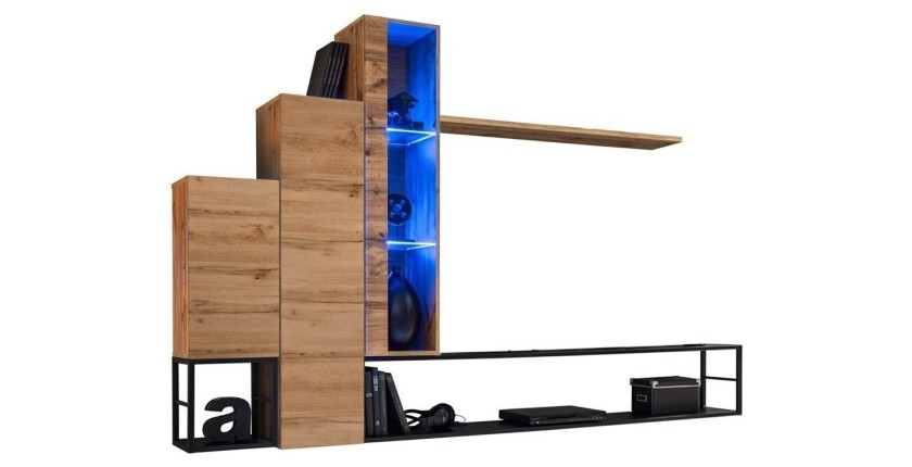 Ensemble meubles de salon style industriel SWITCH M8. Coloris chêne.