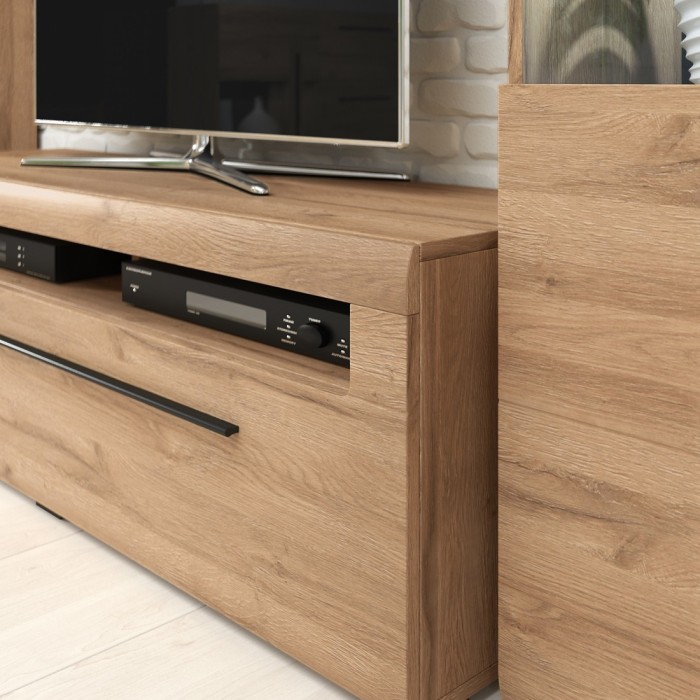 Meuble TV XL 160cm collection BREDA. Coloris chêne. Style design.