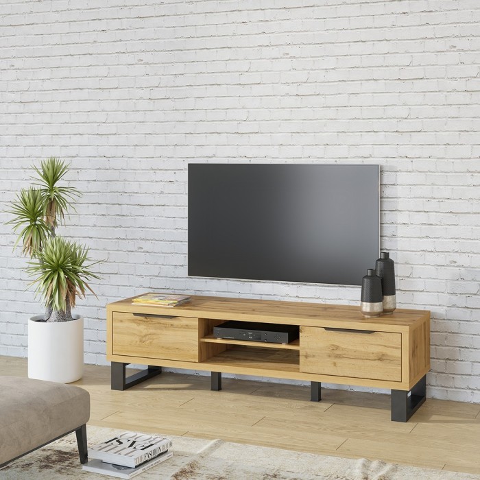 Meuble TV XL 180cm collection MILO. Coloris chêne. Style design.